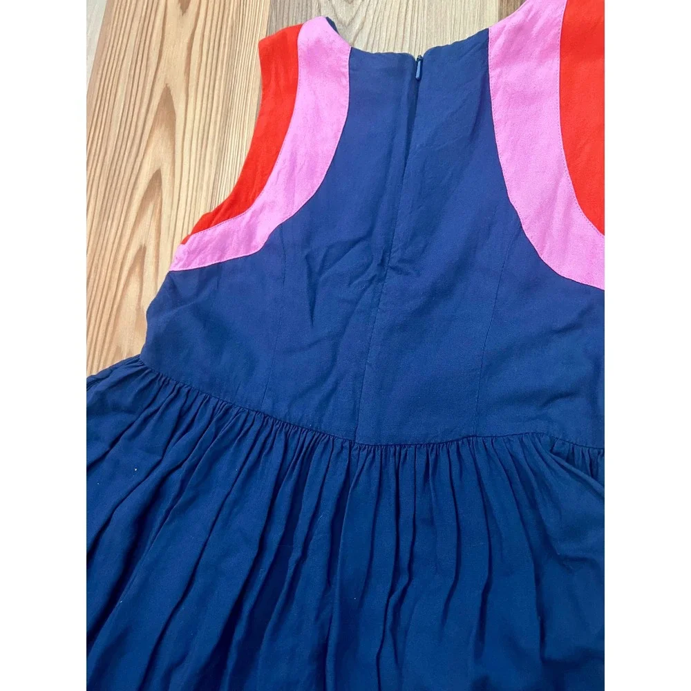 Boden Girls Navy Blue Pink Red Colorblock Sleeveless Dress Size 8-9Y